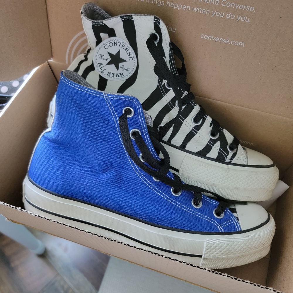 Converse High Tops Cobalt Blue and Zebra Platform Size 9